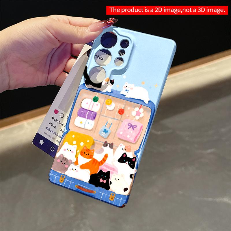 2DFlat Samsung phone case Cute Cats in Blue Suitcase Phone Case Applicable to Galaxy S22 S23 S24 S25ULTRA S26 A12 A13 A14 A15 A16