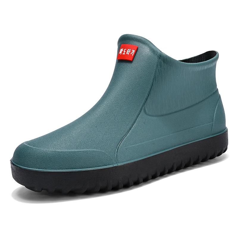 Модные зимние ветрозащитные резиновые сапоги для мужчин, мужские резиновые сапоги до щиколотки, модные туфли для рыбалки, мужские водонепроницаемые рабочие повседневные ботинки 2024