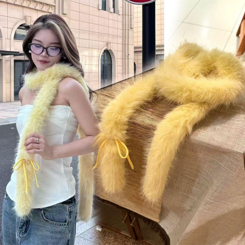 Пушистый шарф с бантом, Харадзюку, женский шарф, элегантный шарф-бант в стиле Y2k, уличная одежда