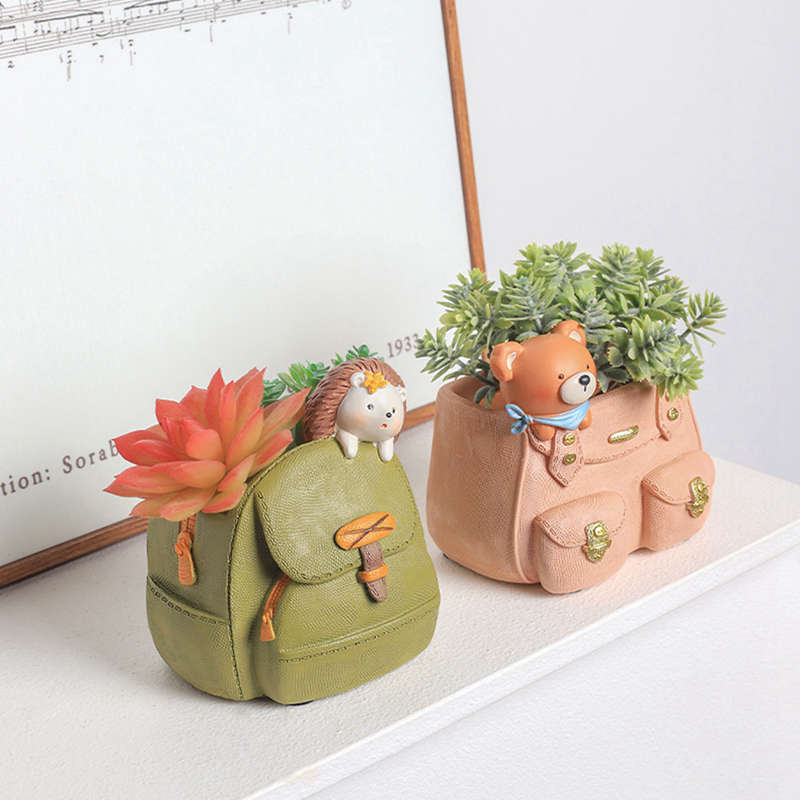 Мини-горшок из смолы для суккулентных растений, садовые статуэтки, рюкзак, цветочный горшок в виде кролика, держатель для ручек, формы из смолы, горшки