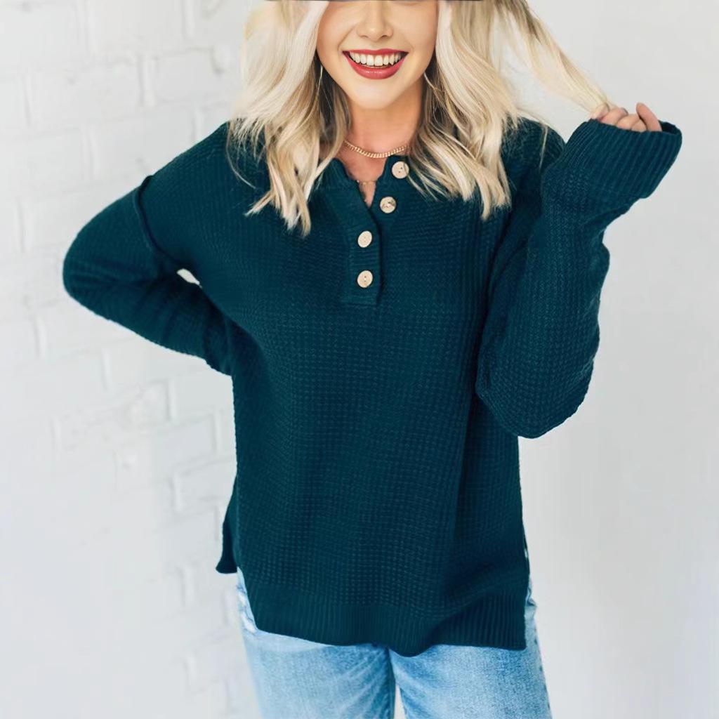 Осенне-зимний женский свободный повседневный свитер с полуворотником - модный и универсальный свитер с длинными рукавами