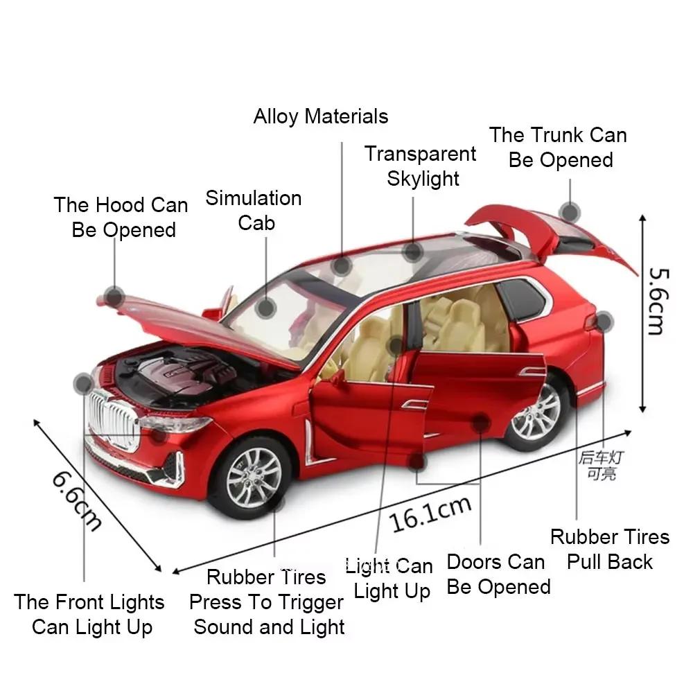 1:32 BMW X7 Миниатюрная игрушечная модель автомобиля Сплав Литой под давлением Звук Свет 6 Открывающихся дверей Инерционный механизм Резиновые шины Игрушки-транспорт для детей Подарки