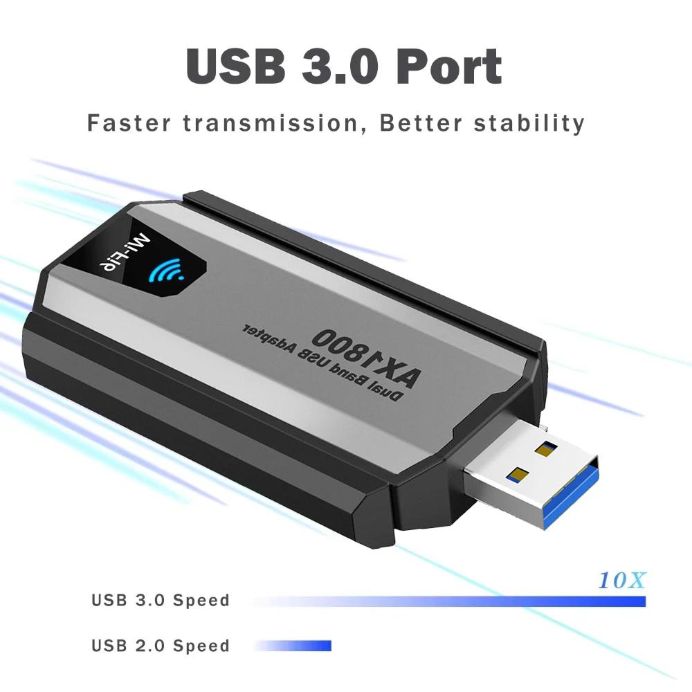 1800 Мбит/с WiFi 6 AX1800 USB 3.0 Адаптер Двухдиапазонная Сетевая Карта Антенна 2,4 ГГц/5 ГГц Беспроводной USB-приемник Донгл Сеть Wi-Fi 6 Для Ноутбука Win10/11