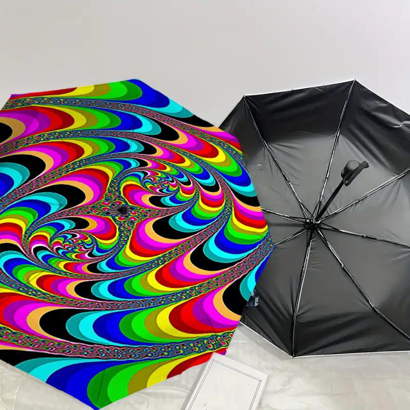 1pc Psychedelic Spiral Automatic Open/Close Umbrella with Windproof, 8-Rib Sturdy Canopy, Durable Ribs, Fashionable Design1130A
