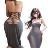Sexy Bodycon Cosplay Office Female Long Popular Gray [GOKEI] Dress, Extreme, Adult, Sexy, Tight, Bold, Costume, Cute, Transparent, Backless,