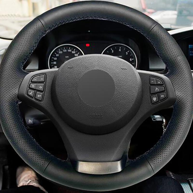 Для BMW E83 X3 2003-2010 E53 X5 2004-2006 ручная прошивка высокое качество черная натуральная кожа чехол на руль автомобиля