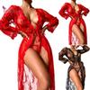 Женская ночная рубашка, кружевная открытая передняя часть, комплект из двух частей, прозрачное кружево с цветочным принтом, сексуальная ночная рубашка, трусики