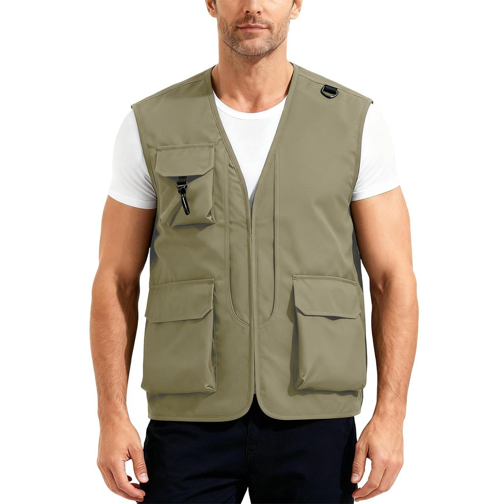 Men’s Outdoor Fishing Vest, Lightweight Sleeveless Utility Cargo Jacket For Hiking Hunting