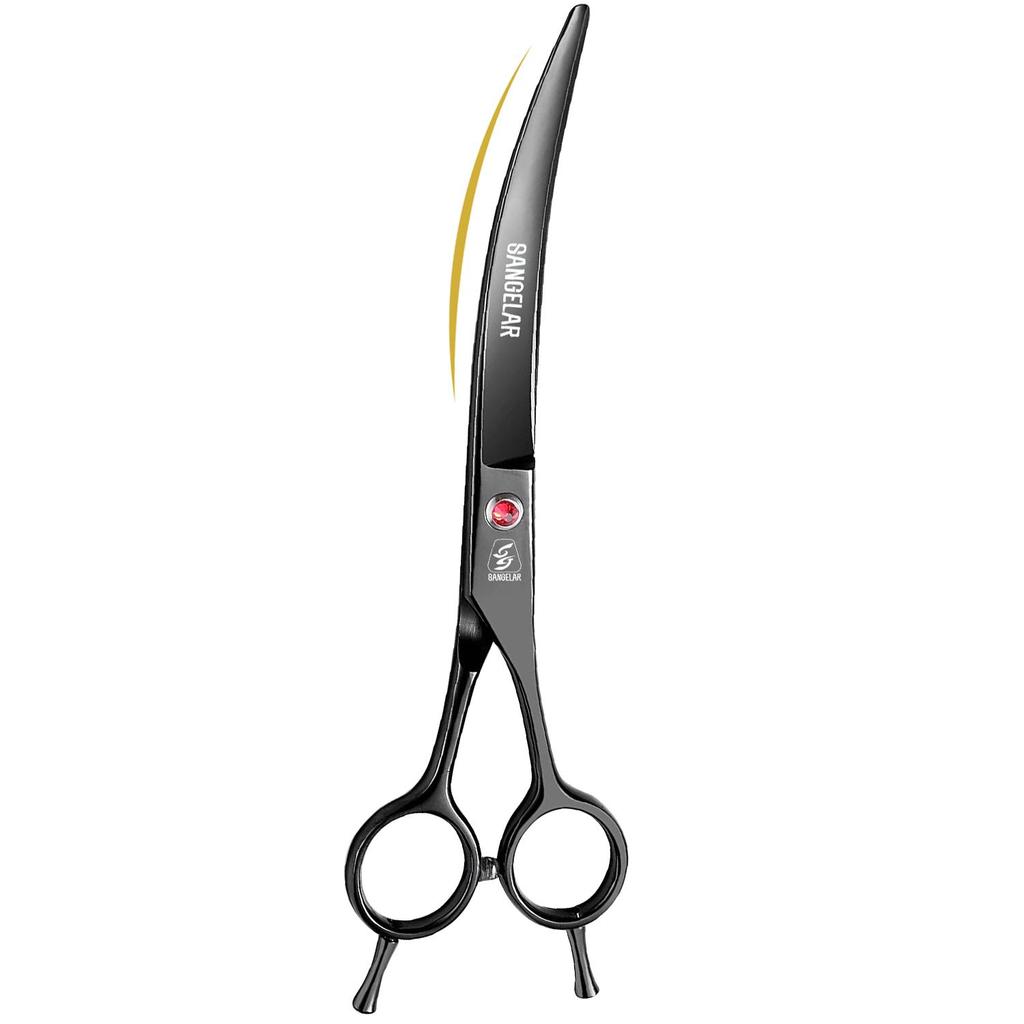 SANGELAR 8 Inch Pet Grooming Scissors Trimming Scissors Dog Grooming Curved Cutting Shear Big Pet Shop Tools Left Right Hand Using Pet Scissors