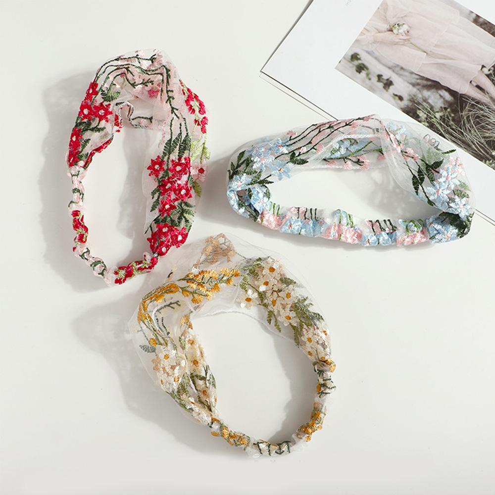 Wide-Brimmed Korean Lace Embroidery Face Wash Turban Headband Hair Accessories Hair Band Headdress