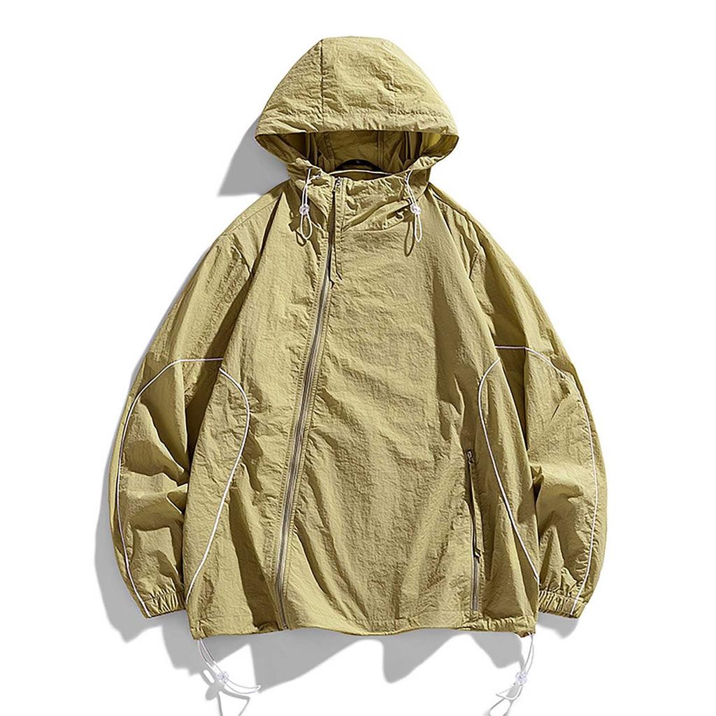 Летняя унисекс модная однотонная тонкая куртка на молнии с капюшоном и солнцезащитным козырьком