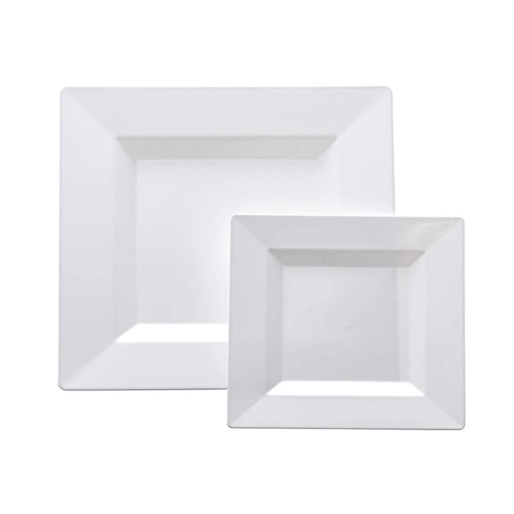 10Pcs Hard White Square Plate Plastic Dessert Dish Kitchen Tableware Party Appetizer Plate Salad