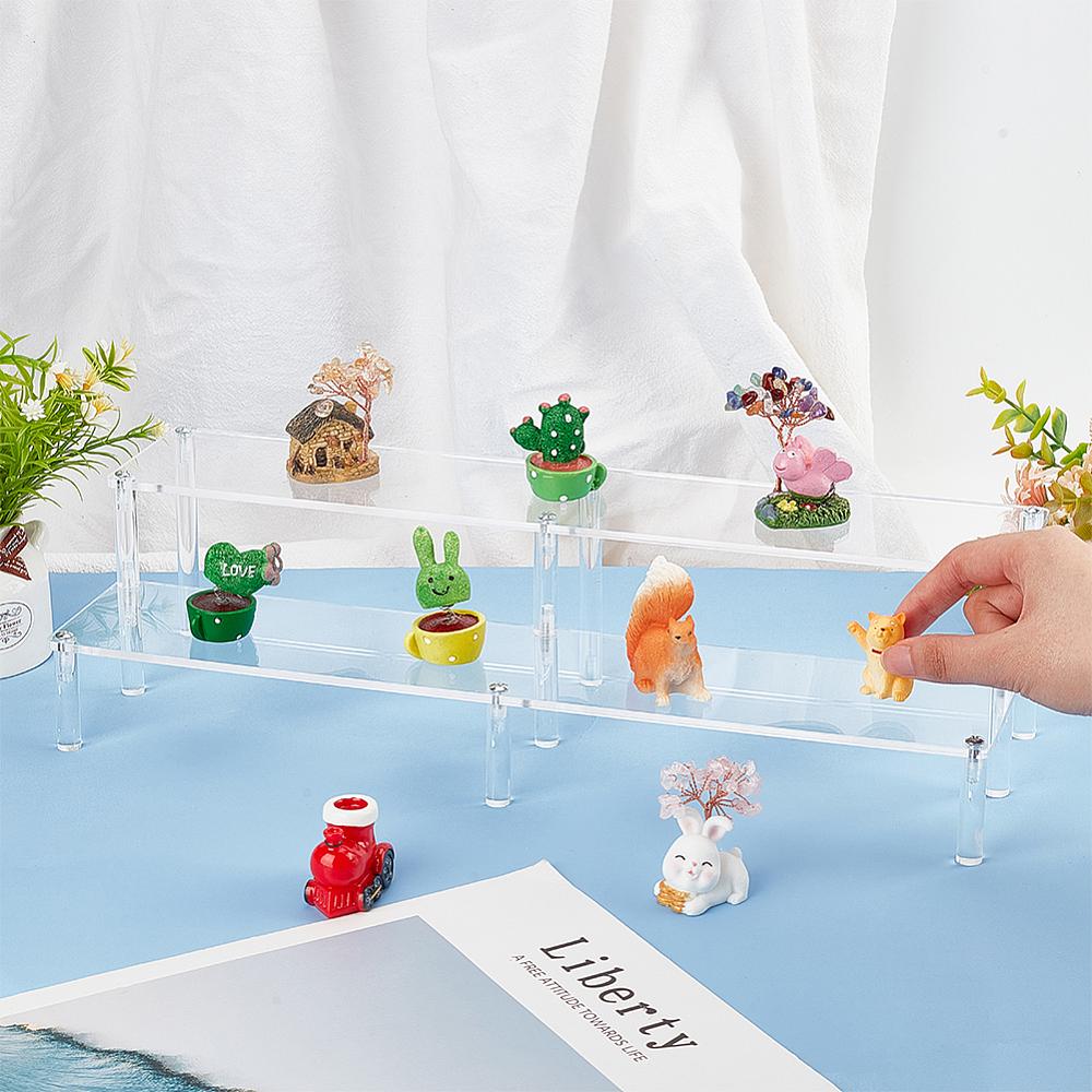 1set 2-Tier Transparent Acrylic Minifigures Display Risers with Iron Findings for Cosmetic Model Display Clear Finish Product: 14x40x10.5cm
