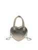 Street Chic Pu Small Square Bag Trendy Heart-shaped Zipper Closure Shoulder Bag Silver