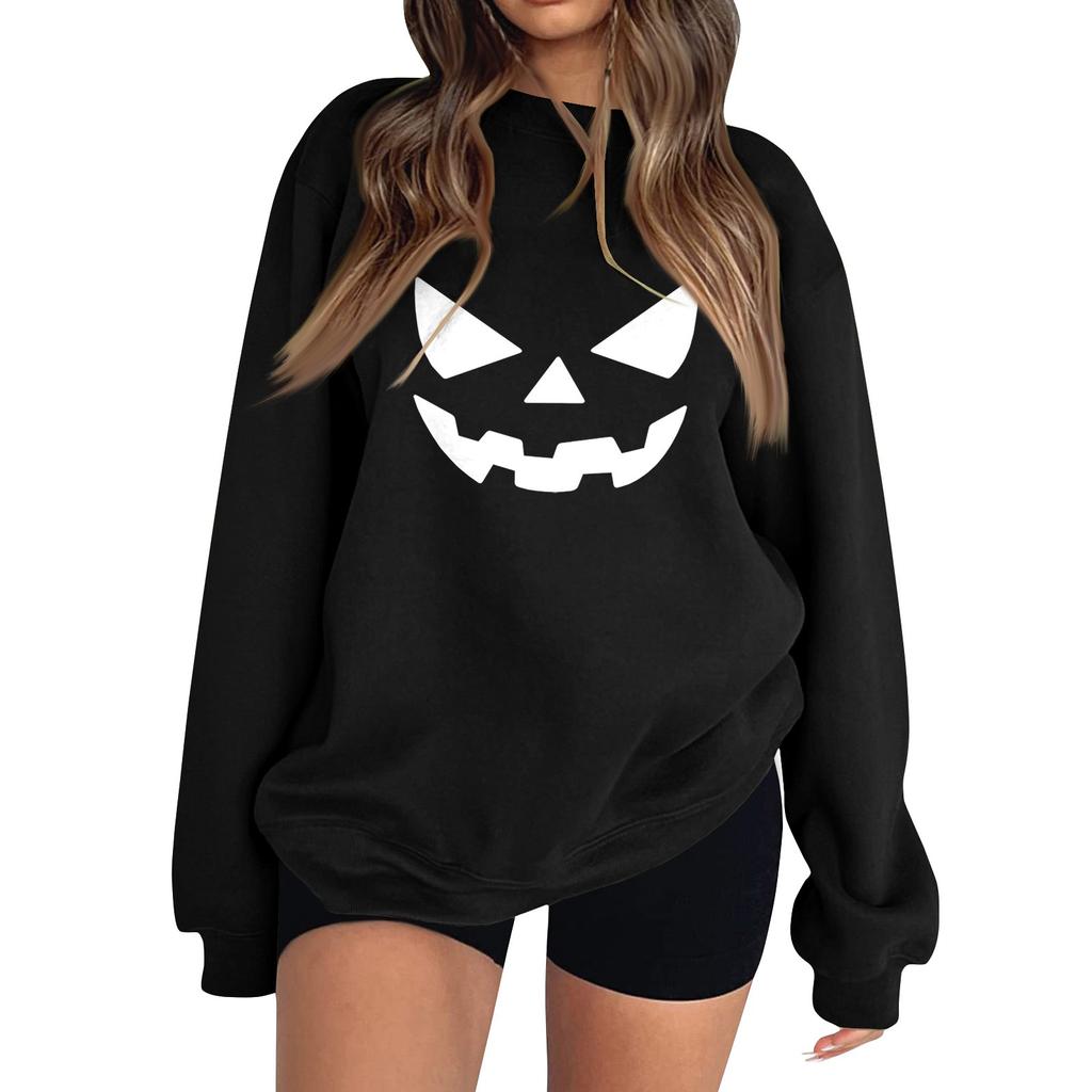 Women's Fashion Long Sleeve Printed Round Neck Pullover Top Sweatshirt