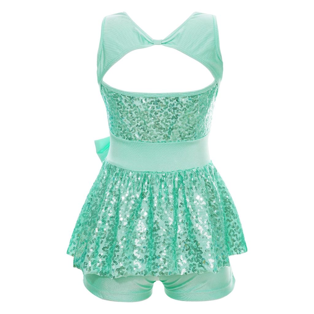 Kids Sleeveless Sequined Dancewear Gymnastics Leotard Girls Ballet Figure Skating Dress Modern Rave Jazz Dance Costume
