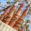 7PCS Boho Knuckle Stacking Rings Set Gifts for Women Teen Girls Dainty Gold Zircon Crystal Moon Snake Joint Knot Mid Ring