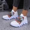 Fashion Print Platform Sneakers for Women Slip-On Breathable Knitted Sports Shoes Ladies Soft Sole Non-Slip Running Shoes Woman