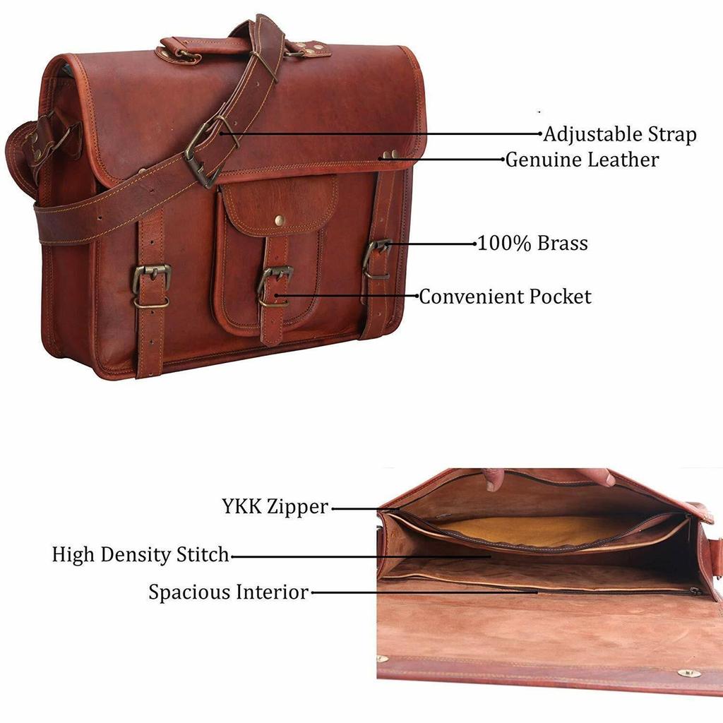 Vintage Expert Leather Messenger Bag Satchel Leather Men's Briefcase Laptop