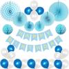 Mainiusi Birthday Decorations Boys Blue and White Balloon Party Decoration Set Happy Birthday Decoration Paper Happy Birthday Honeycomb 30 Pieces Fan,