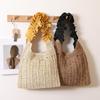 Женская соломенная сумка через плечо в азиатском стиле — богемная гофрированная отделка, однотонная плетеная пляжная сумка-тоут для отпуска и летних нарядов в стиле бохо