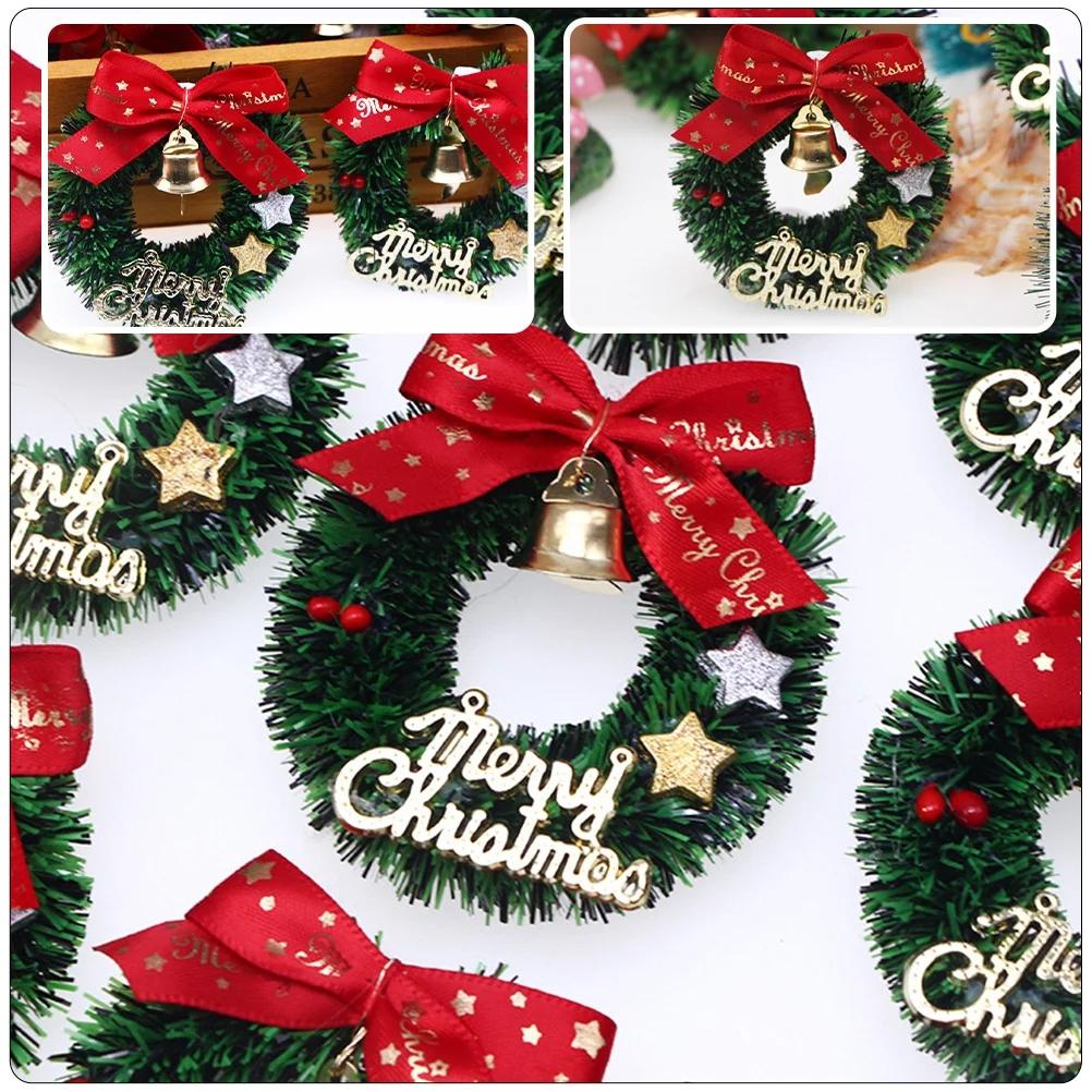 10 Pcs Christmas Wreath Tree Wreaths Hanging Decorations Miniature Garland Simulated Furniture Ornament Toy