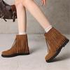 Fashion Ladies Casual Vintage Solid Color Fringe Booties Comfortable Platform Mid Cylinder Round Head Zip Ankle Boots Women Black Brown