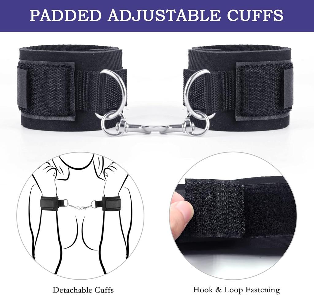 BDSM Bondage Sex Toys Restraints,Sex Toy Handcuffs Adjustable Sex Cuffs Sex Restraints Straps Wrist-to-Thigh, Restraint Set Adult Sex Toys for Couple