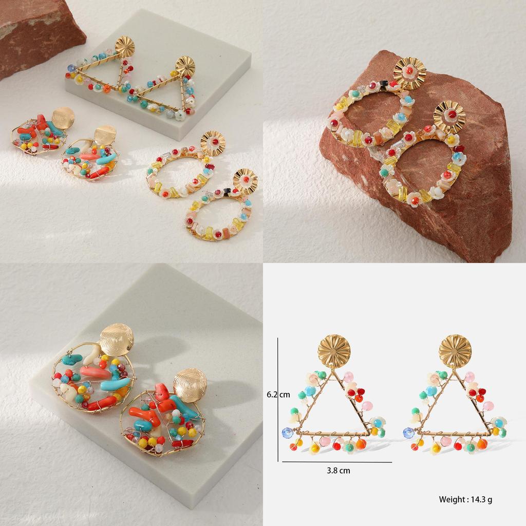 Fashionable Alloy Geometric Earrings Trendy Oval And Triangle Dangle Ear Jewelry