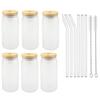 6pcs 400/500ml Glass Cup with Bamboo Lid and Straw Bubble Tea Cup Glasses Cups Beer Can Coffee Cup Cold Wine Cola Drinkware
