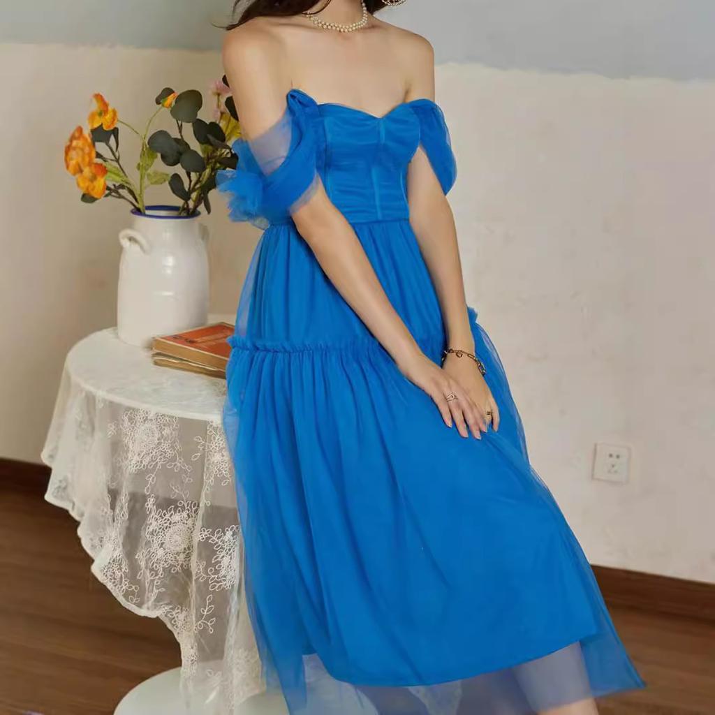 2025 Новое женское платье, сетчатое платье, платье принцессы без рукавов, среднее платье