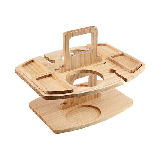 Wooden Picnic Table Portable Food Tray with Wine Glass Holder Mini Snack Tray for Outdoor Events Beach Camping Removable Portable Wine Table