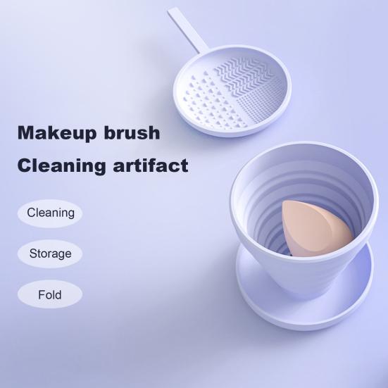 Силиконовая миска для чистки кистей для макияжа, портативный очиститель косметических кистей, скруббер, коврик, складной держатель для пуховок