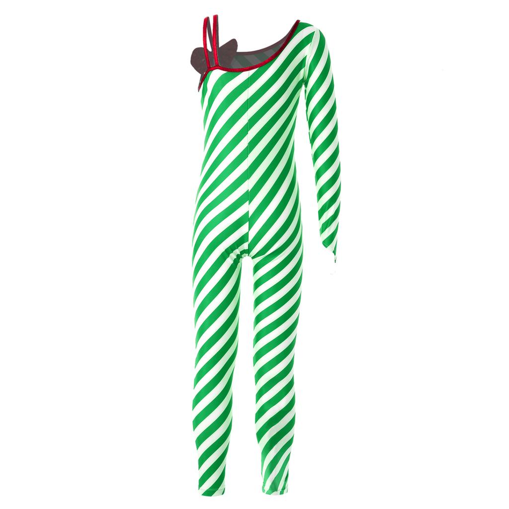 Рождественский комбинезон в полоску с конфетами для девочек на одно плечо, комбинезон с длинными рукавами, костюм для балета и танцев