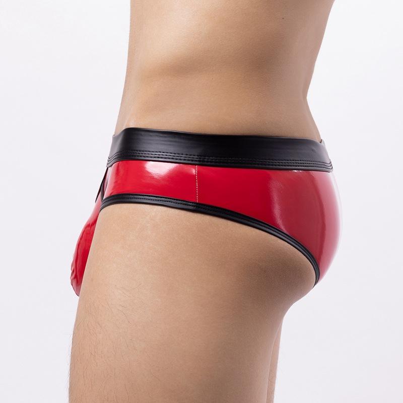 Мужское сексуальное нижнее белье Эротика для пениса Искусственная кожа Смешные трусы Открытая промежность Карман для мужчин Трусы Гей трусы