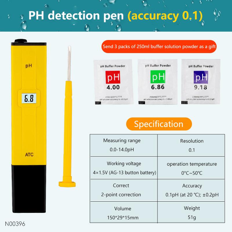 PH-метр Аквариум Карманная ручка Цифровой 0.01 pH Измерение Качество воды Чистота Автоматическая калибровка Для лаборатории Аквариума Бассейна