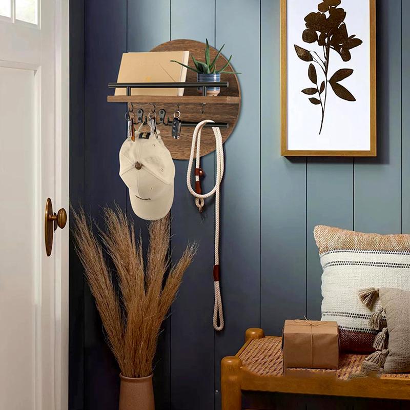 1 шт. деревянные крючки в стиле ретро, круглая стойка для хранения вещей, практичная настенная карбонизированная цветная подставка для ключей, украшение для входа, хранение