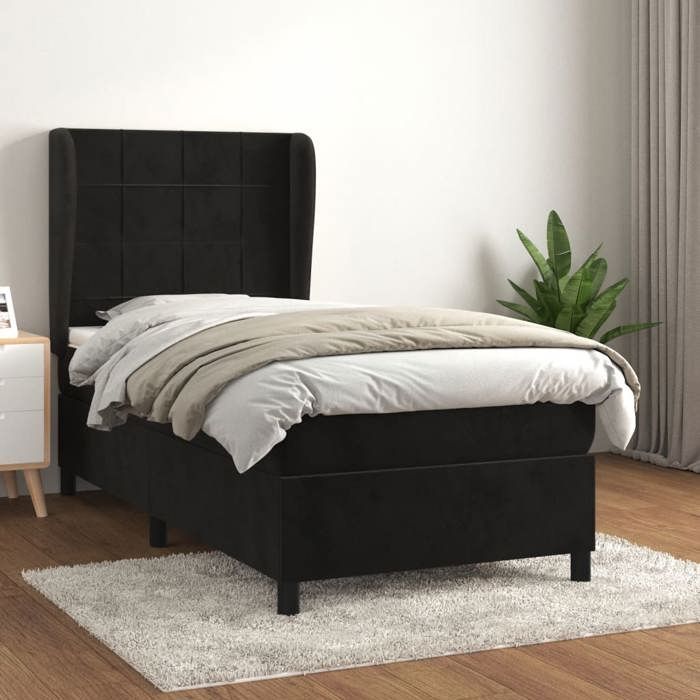 3129185 vidaXL Divan Bed with Mattress Black 90x190 Cm Velvet