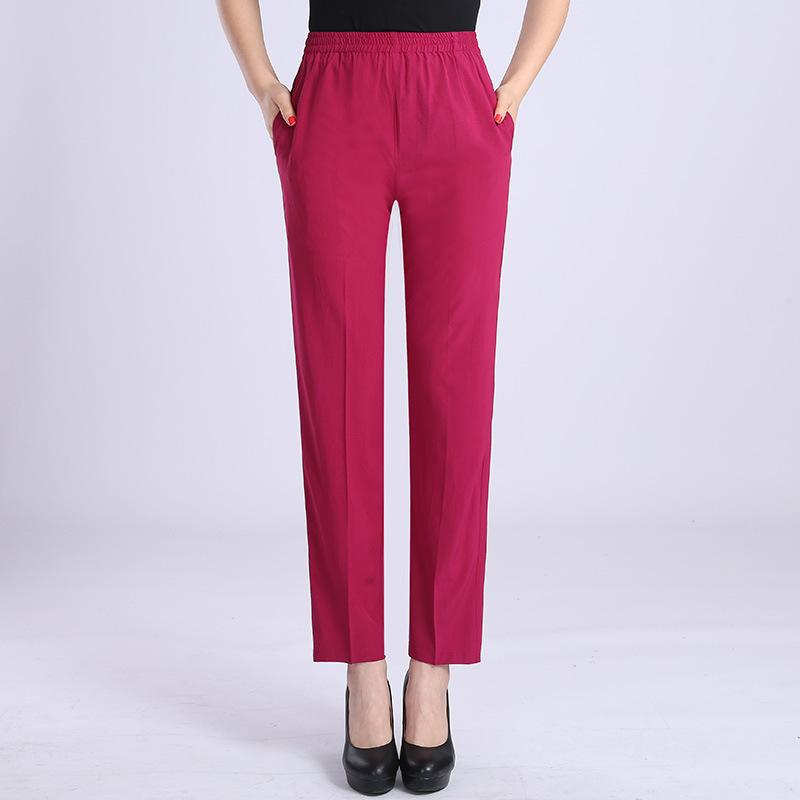 Женские брюки, повседневные брюки, летние тонкие и свободные женские девятые брюки из искусственного шелка