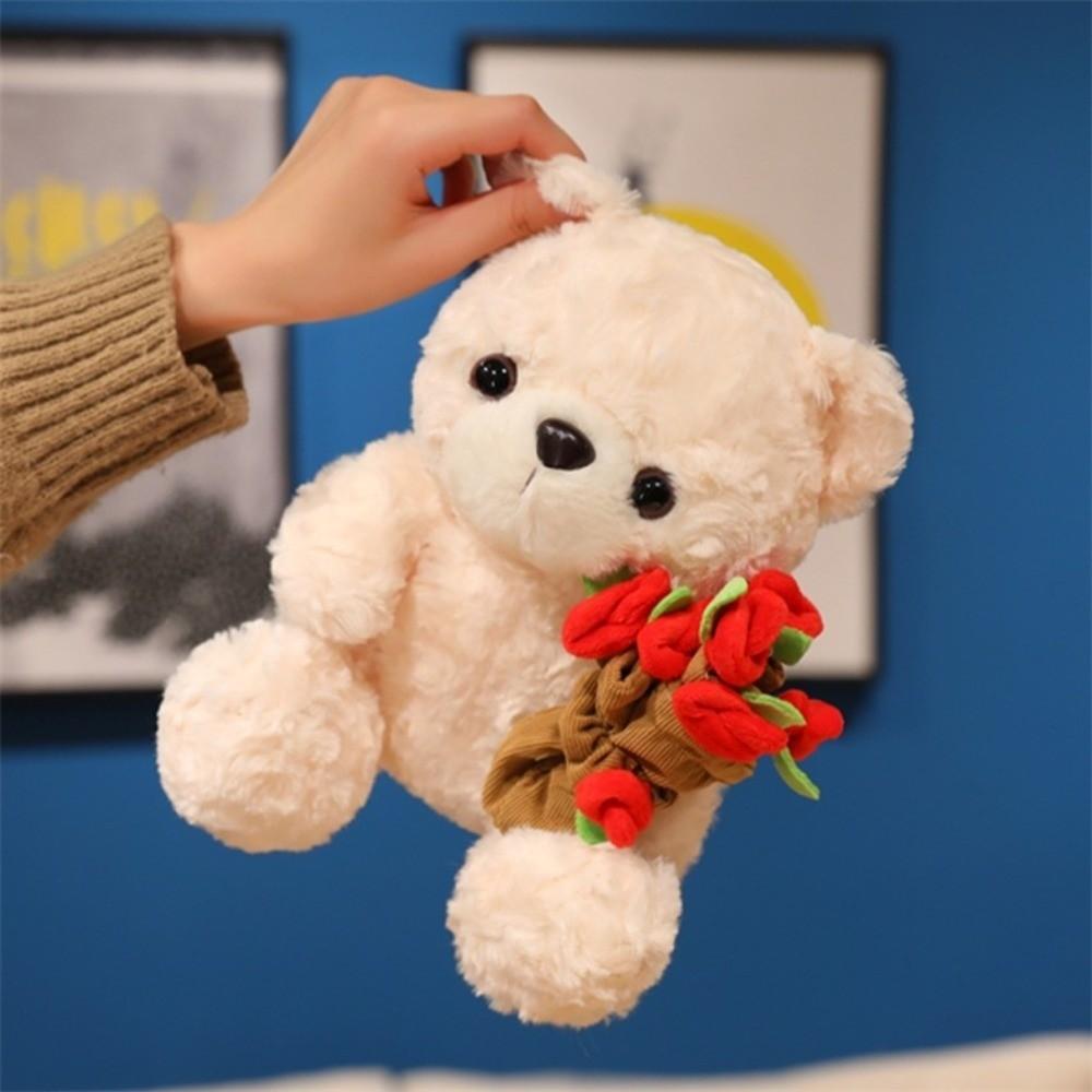 Red Heart Bear Plush Toy 16/25CM Bear Wear Rose Doll Creative Love Bear Doll Home Decoration