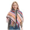 Квадратный шарф из полиэстера в полоску с кисточками, женский шарф, шаль