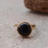 Black Onyx Gemstone Round Ring, Yellow Gold Ring, Handmade Ring, Women Ring, 925 Silver Ring, Birthstone Ring, Gift For Her