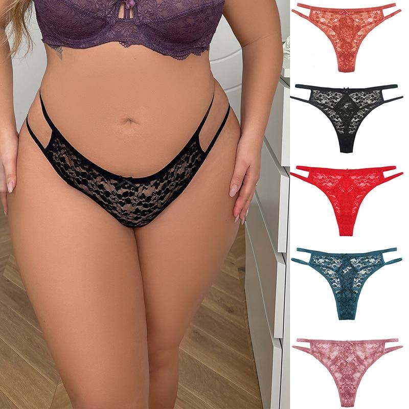 5pcspack Panties Plus Size Julexy For Women Sexy Transparent Lace Underwear Thongs 1xl 2xl 3xl 4xl Lingerie See Through Briefs
