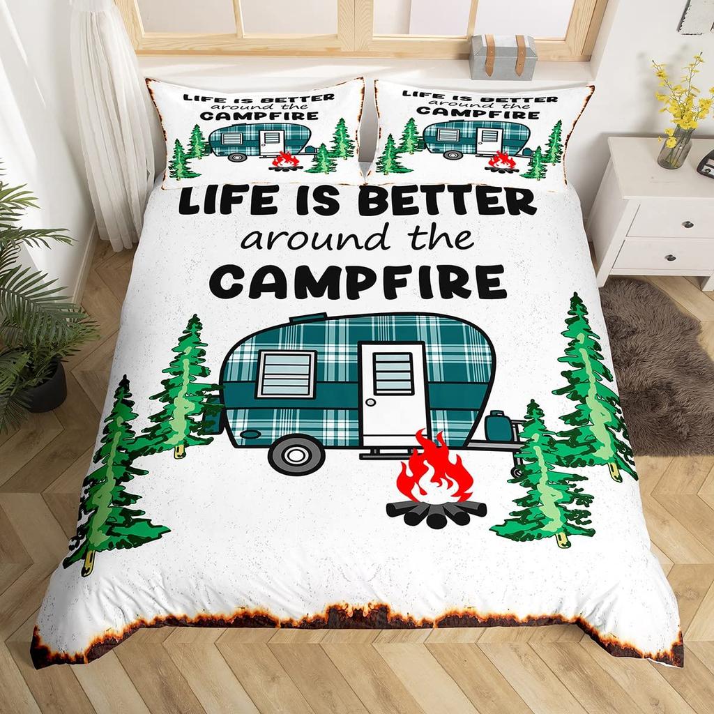 Пододеяльник Happy Camping Camper Комплект постельного белья Plants Outdoor Travel Adventure Одеяло Cover Camper Car Blue Sky Quilt Cover