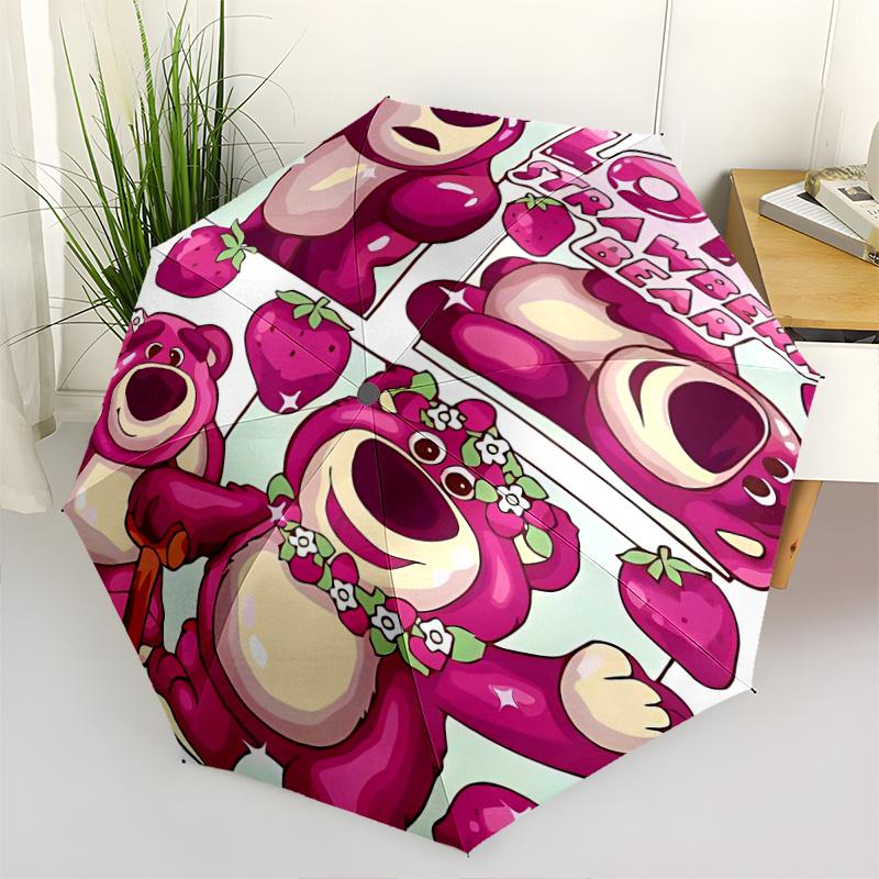 Strawberry Bear Cartoon Umbrella, Portable 3-Fold Compact Umbrella, Suitable for Camping, Hiking and Travel, Ideal Easter Birthday Gift for