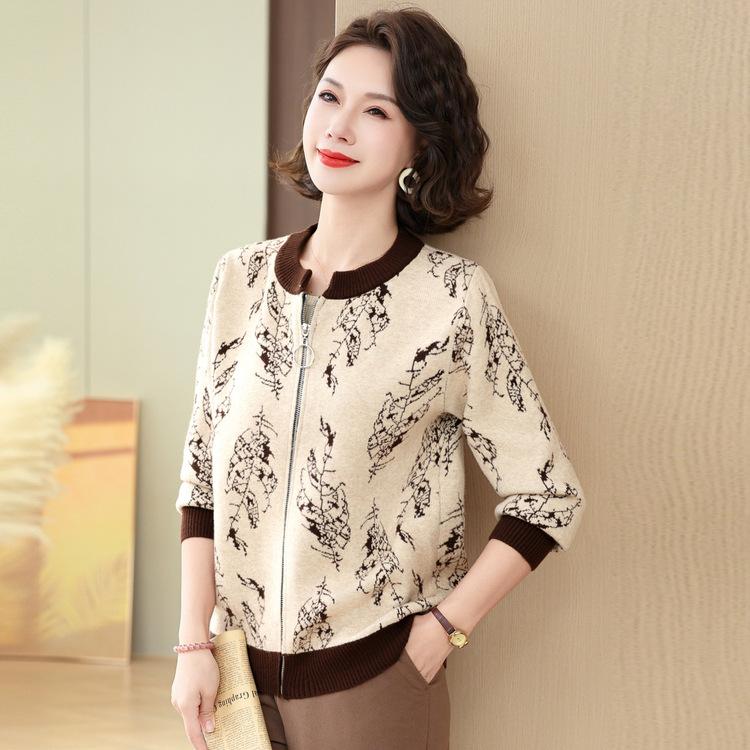 Модное повседневное пальто в западном стиле для женщин среднего и пожилого возраста, свободного кроя, с новым контрастным принтом, круглым вырезом и длинным рукавом, платье для мамы