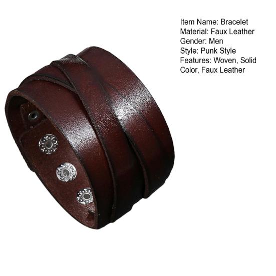 Men Bracelet Faux Leather Solid Color Smooth Punk Style Button Closure Lightweight Individual Cross Strap Men Accessory
