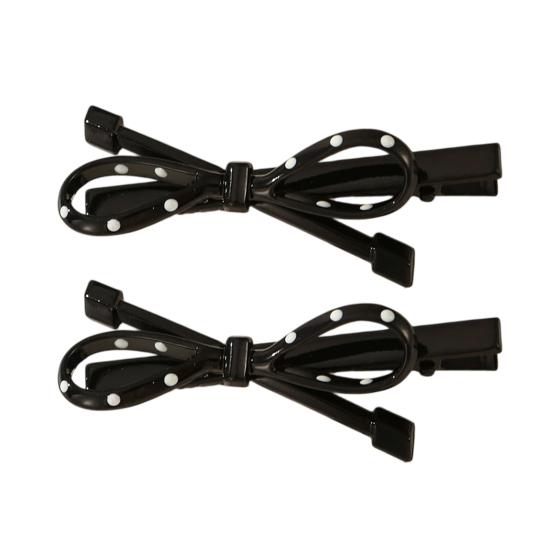 2 шт. Заколка для волос в французском стиле, с точечным принтом, полая, дизайн с бантом, зажимы для волос, для визуального сужения лица, универсальный аксессуар для волос