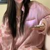 Pink Striped Shirt Female Lazy Wind Shirt Loose Long-sleeved Sunscreen Blouse Jacket Thin Models Vintage Basic Office Casual Women Shirt