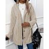 Hooded Solid Color Cardigan Button Up Long Sleeved Casual Fleece Jacket